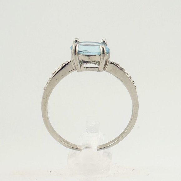 Shimmering Blue Topaz, Oval Cut with Diamond Accent Ring in Sterling Silver - Be - Picture 2 of 9